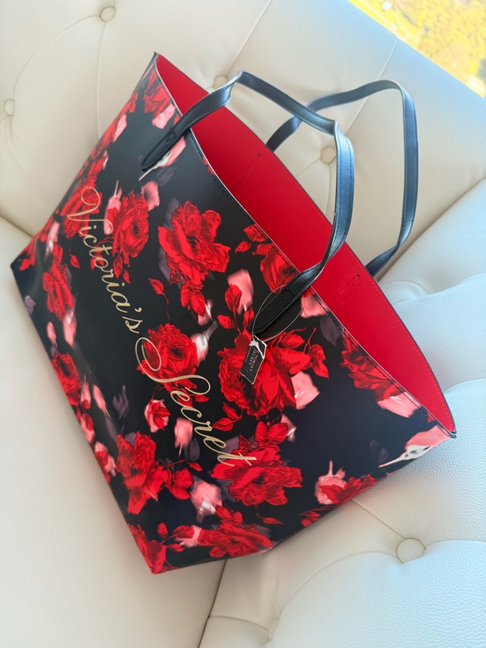 Victoria's Secret Black Tote with Red Floral Print